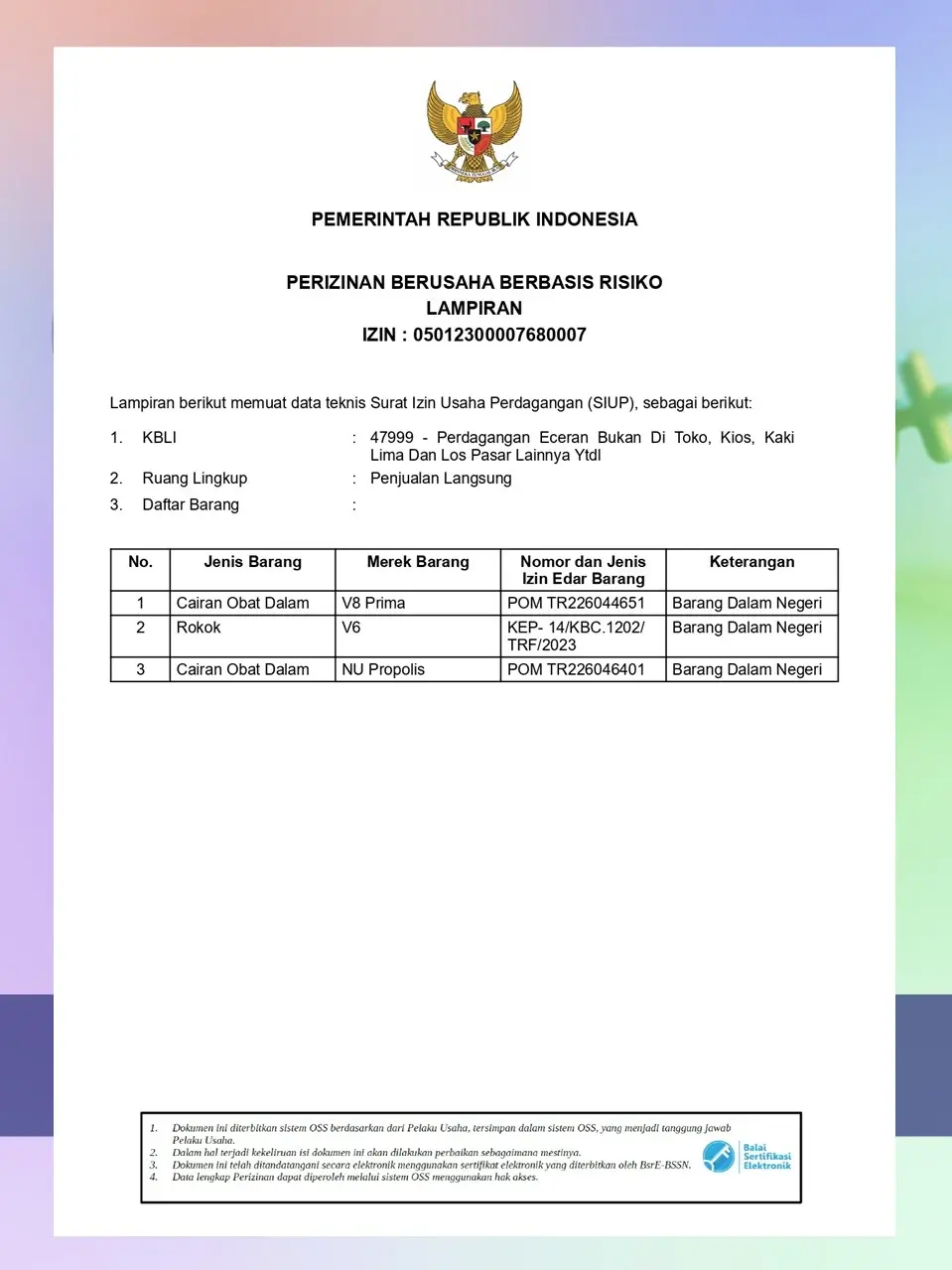 SIUP 1 PT Prima Jaya Semesta Internasional